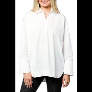 WynneCollection Women's Cotton-Blend Half-Zip Henley Shirt Cloud - Regular